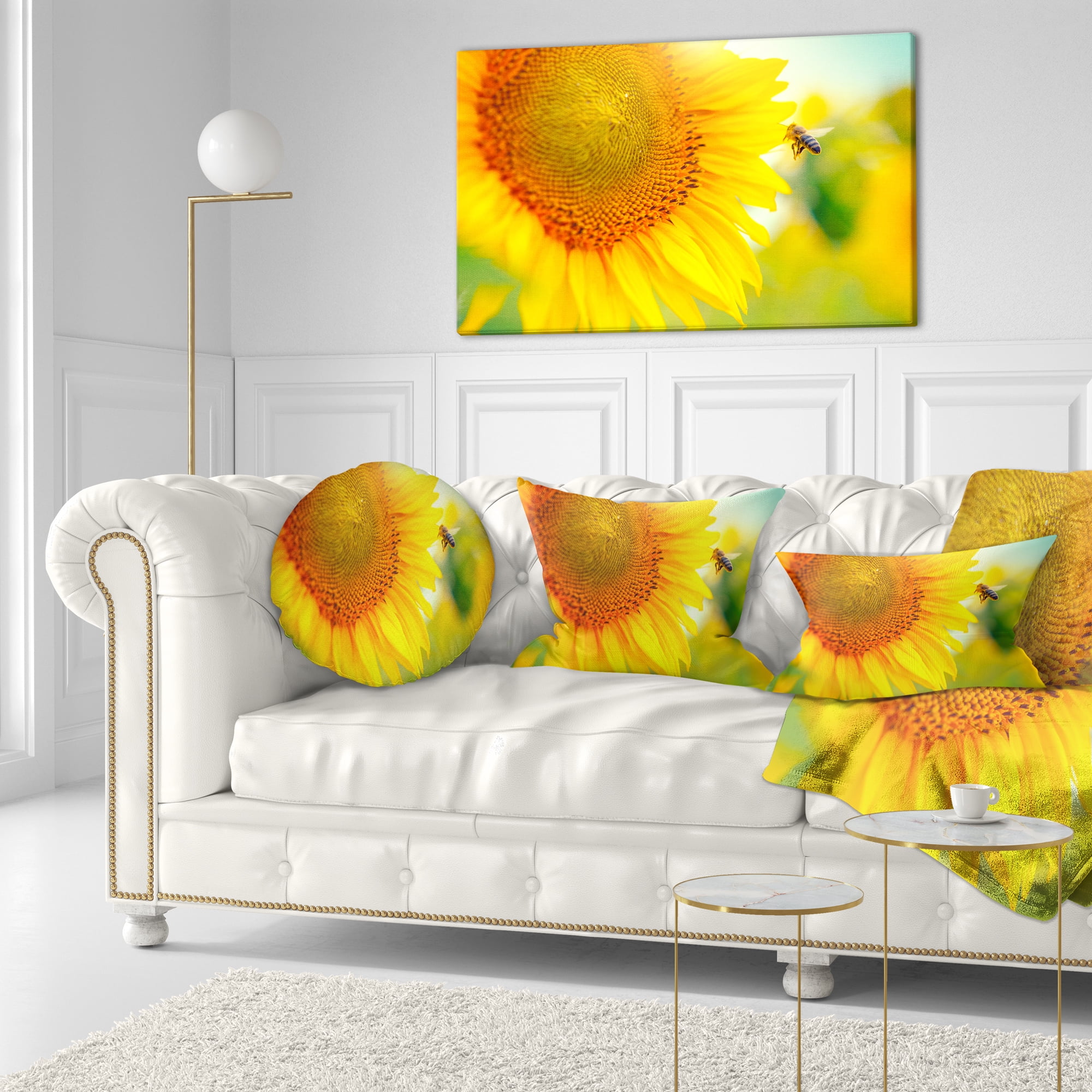 Designart Beautiful Sunflowers Blooming - Animal Throw Pillow - 12x20