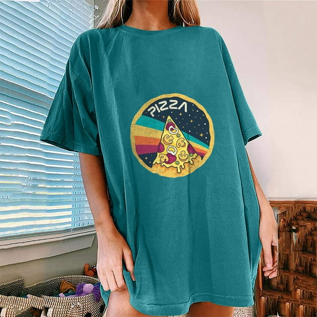 SMihono Hauts pour Femmes Été Décontracté Manches Courtes Imprimé Pizza T-shirt Oversize