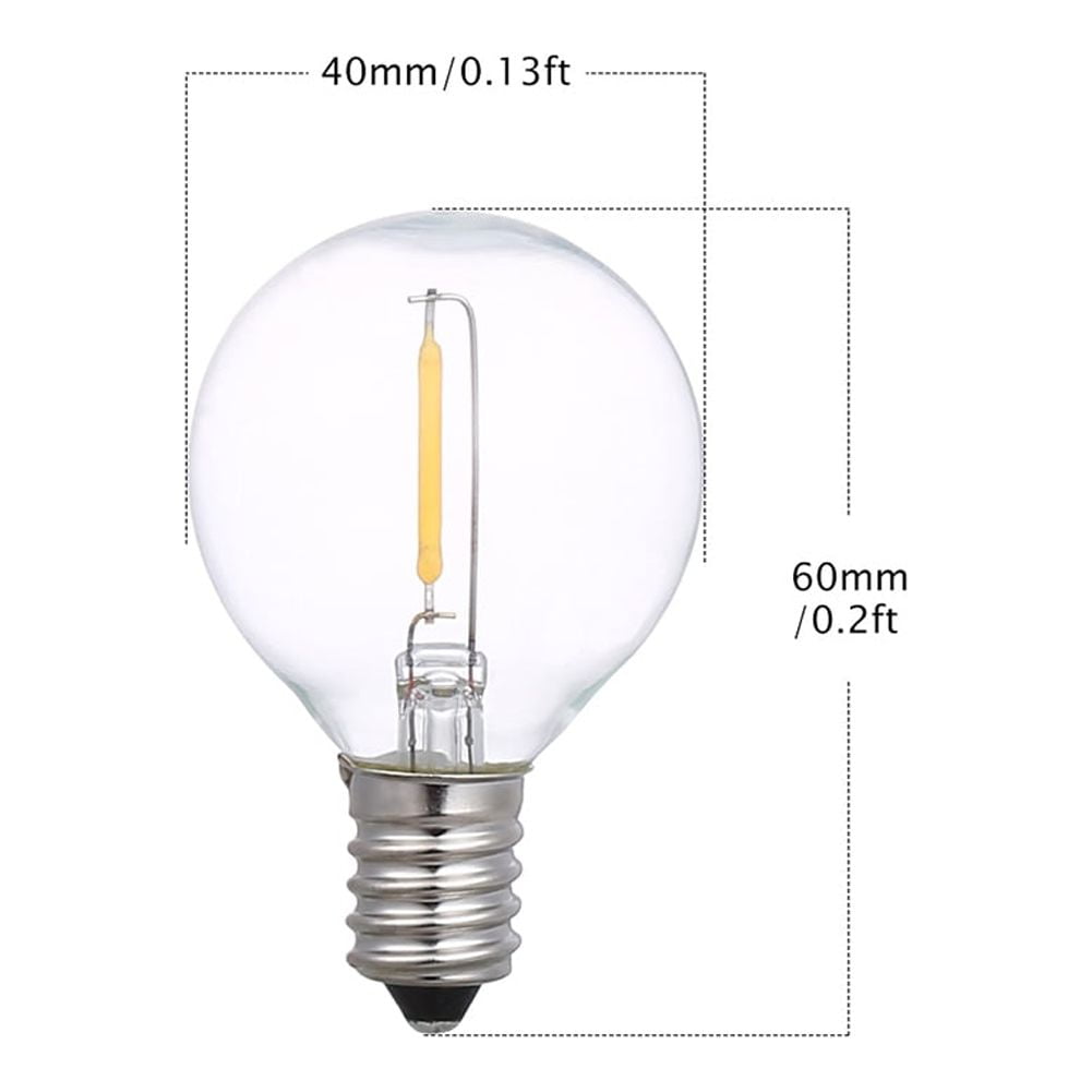 G40 LED Replacement Bulbs 25-Pack, Shatterproof Outdoor String Light Bulb for Patio, 120V 1W E12 Small Round Light Bulbs for Indoor Decor, Warm White 2700K, Dimmable Clear