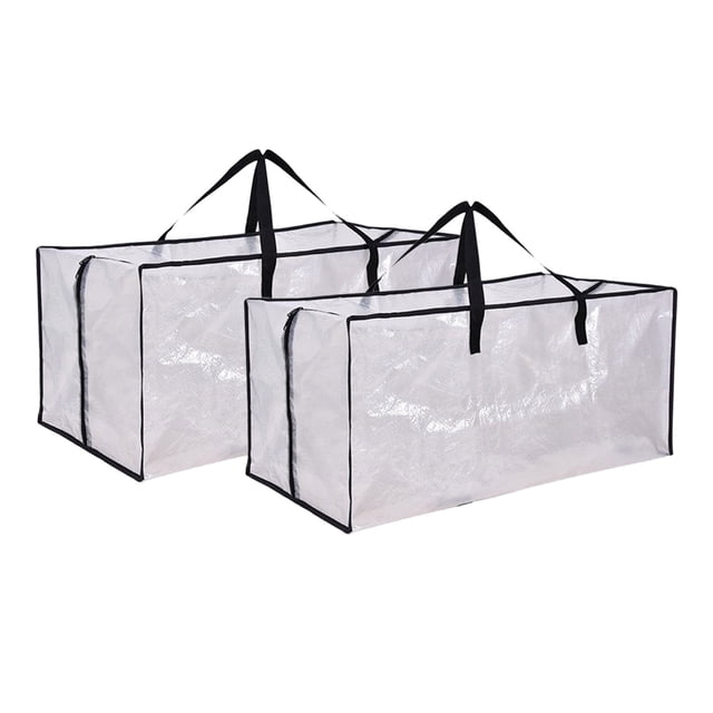 2PC Heavy Duty Extra Large Clear Moving Bags 77x36x33cm with Backpack Straps Handles Zippers 50lbs Capacity for Moving Storage