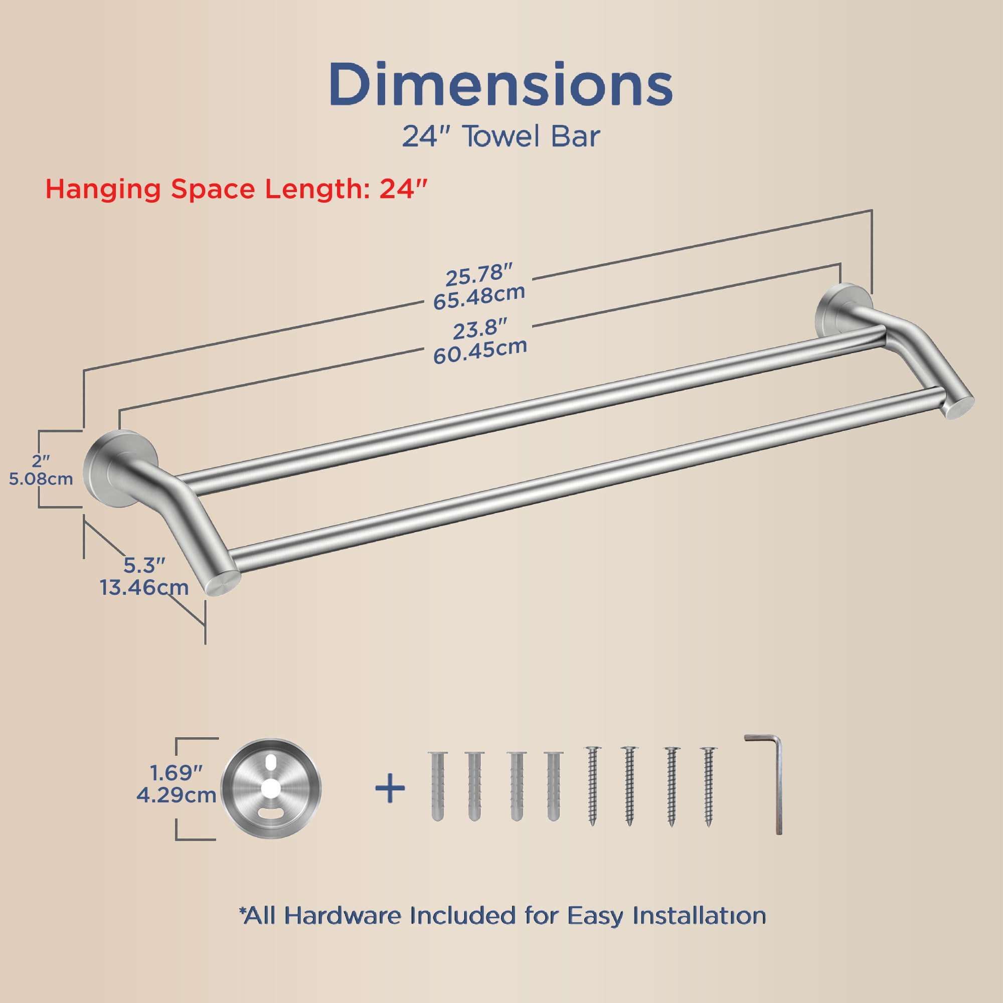 TVOFEK 24 inch Double Towel Bar for Bathroom, Stainless Steel Towel Racks Wall Mounted, Brushed Nickel Dual Towel Holder