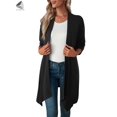 thumbnail image 4 of PULLIMORE Women Casual Open Front Cardigan Lightweight Irregular Hem Long Sleeve Coats (XL, Black), 4 of 6