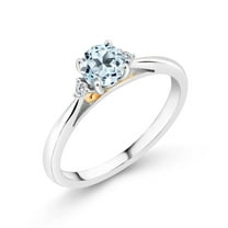 Gem Stone King 925 Sterling Silver and 10K Yellow Gold Sky Blue Topaz and White Lab Grown Diamond Engagement Ring for Women (0.74 Cttw, Gemstone November Birthstone, Size 6)