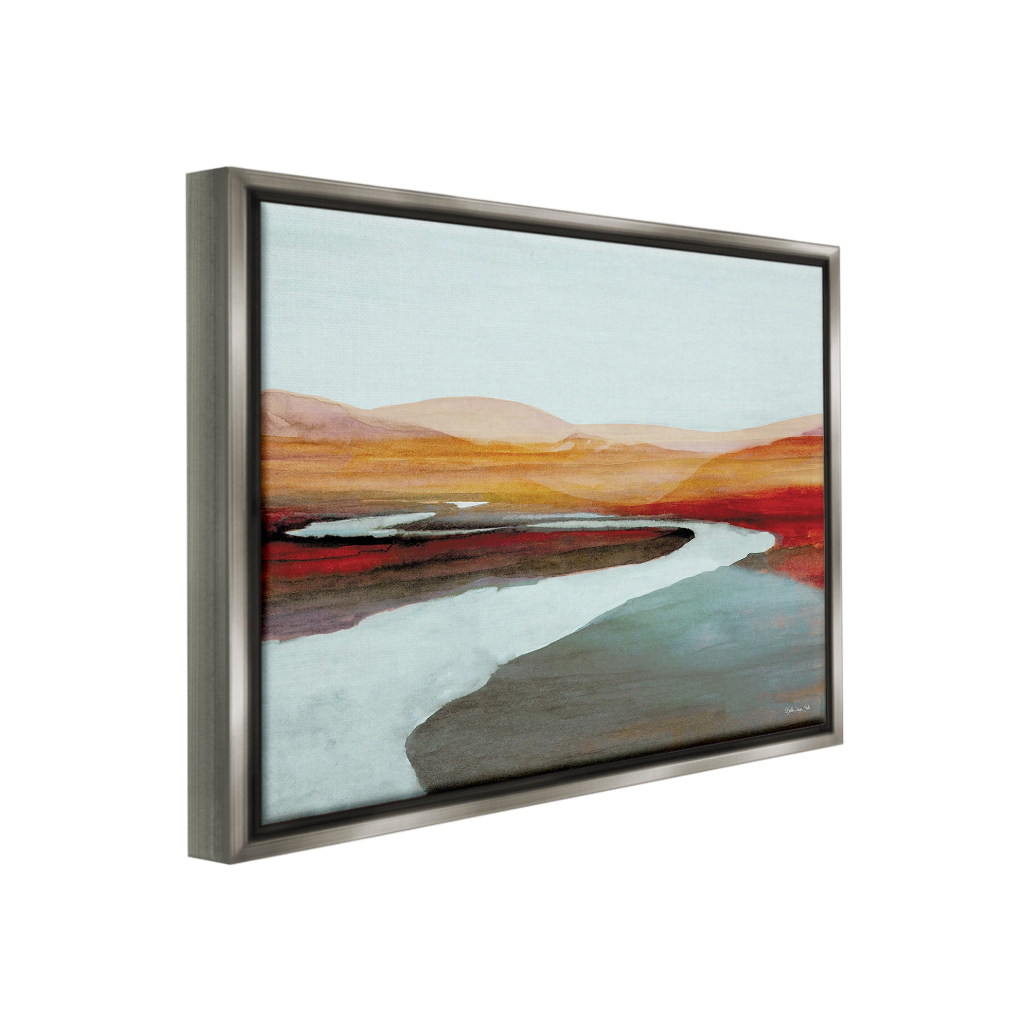 Stupell Industries Flowing River Landscape Landscape Painting Gray Floater Framed Canvas Art Print Wall Art, 21 x 17