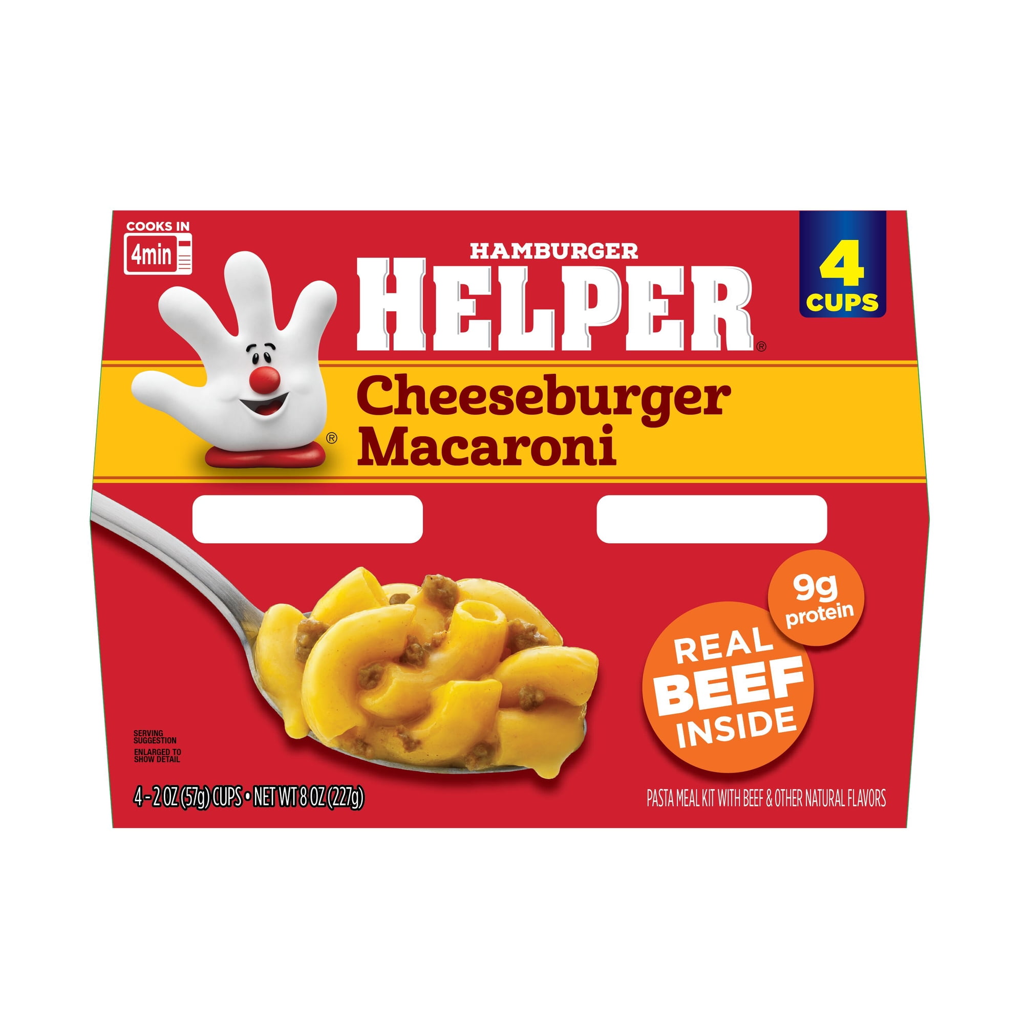 Helper Cheeseburger Macaroni Pasta, 8 Oz (4 Pack) Microwave Cup