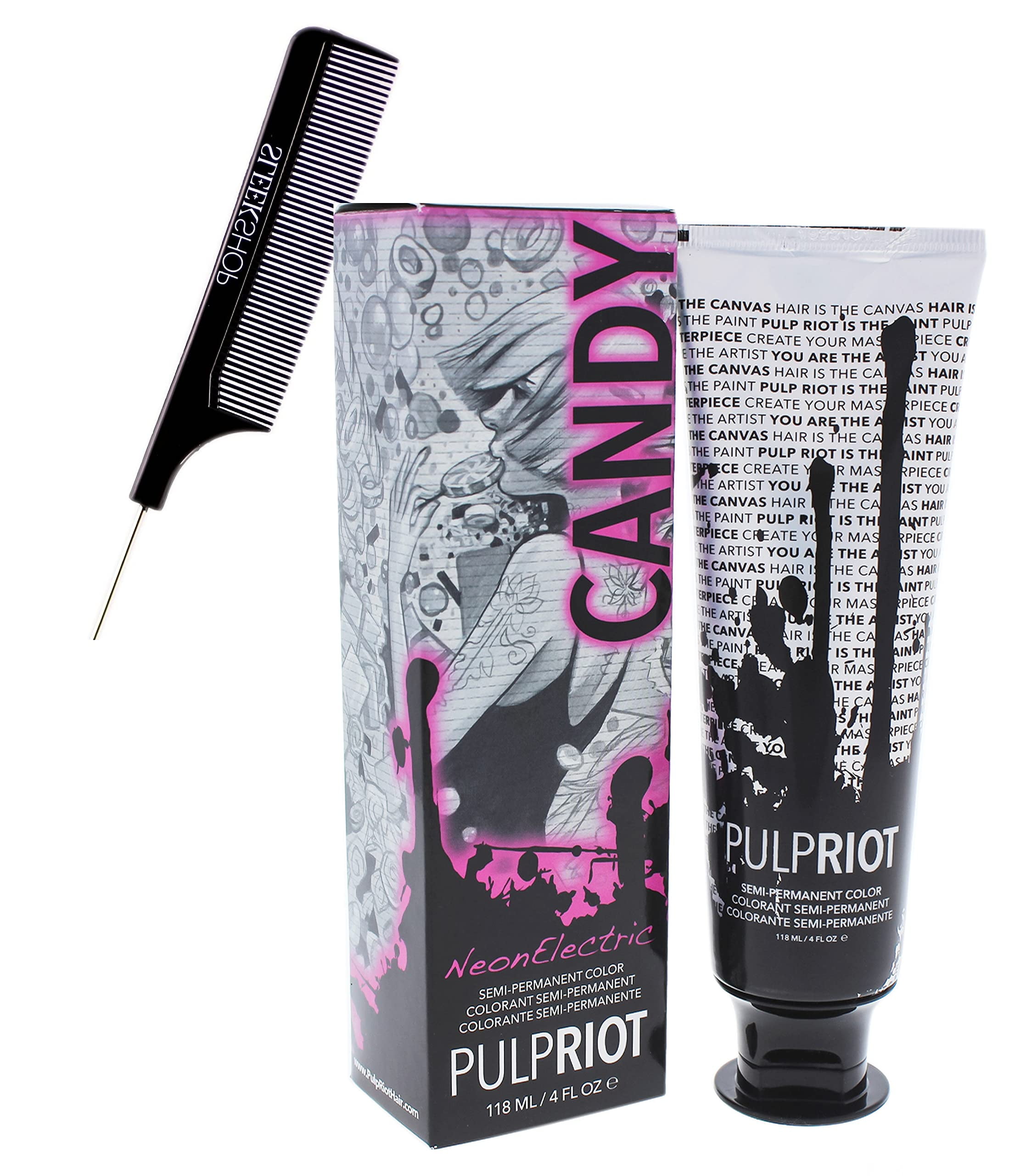 Candy - 4oz , PulpRiot Pulp Riot SEMI-PERMANENT Direct Dye Hair Color,  Deposit Only, Ammonia-Free, Peroxide-Free Haircolor Dye - Pack of 2 w/  SLEEK Pin Comb - Walmart.com