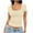 Beige, variant on Timegard Ribbed Tops for Women Square Neck Short Sleeve Slim Tee Casual Going out Comfy Tops Solid Color
