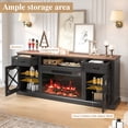 thumbnail image 6 of PAPROOS 70" Fireplace TV Stand for TVs up to 75", Farmhouse Entertainment Center with 23" Electric Fireplace, 2 Drawers, X-Glass Cabinets & Open Shelf, Black and Brown, 6 of 7