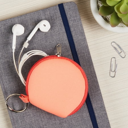 Pen + Gear Solid EVA Earbud Zipper Pouch with Key Ring, Headphone case, Coral Bell, 3” Dia.