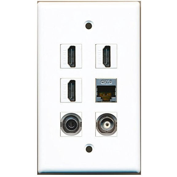 RiteAV - 3 HDMI 1 Port Shielded Cat6 Ethernet 1 Port 3.5mm 1 Port BNC Wall Plate
