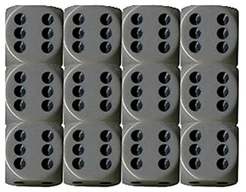 Chessex Dice d6 Sets Opaque Grey W/ Black 16mm Six Sided Die 12 CHX 25610 