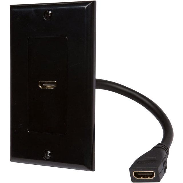 Buyer's Point HDMI Wall Plate with 6-Inch Pigtail Built-In Flexible Hi-Speed HDMI Cable with Ethernet, 2-Piece Decora, Single Outlet Port Insert, Perfect for Home Theater Systems Pack of black