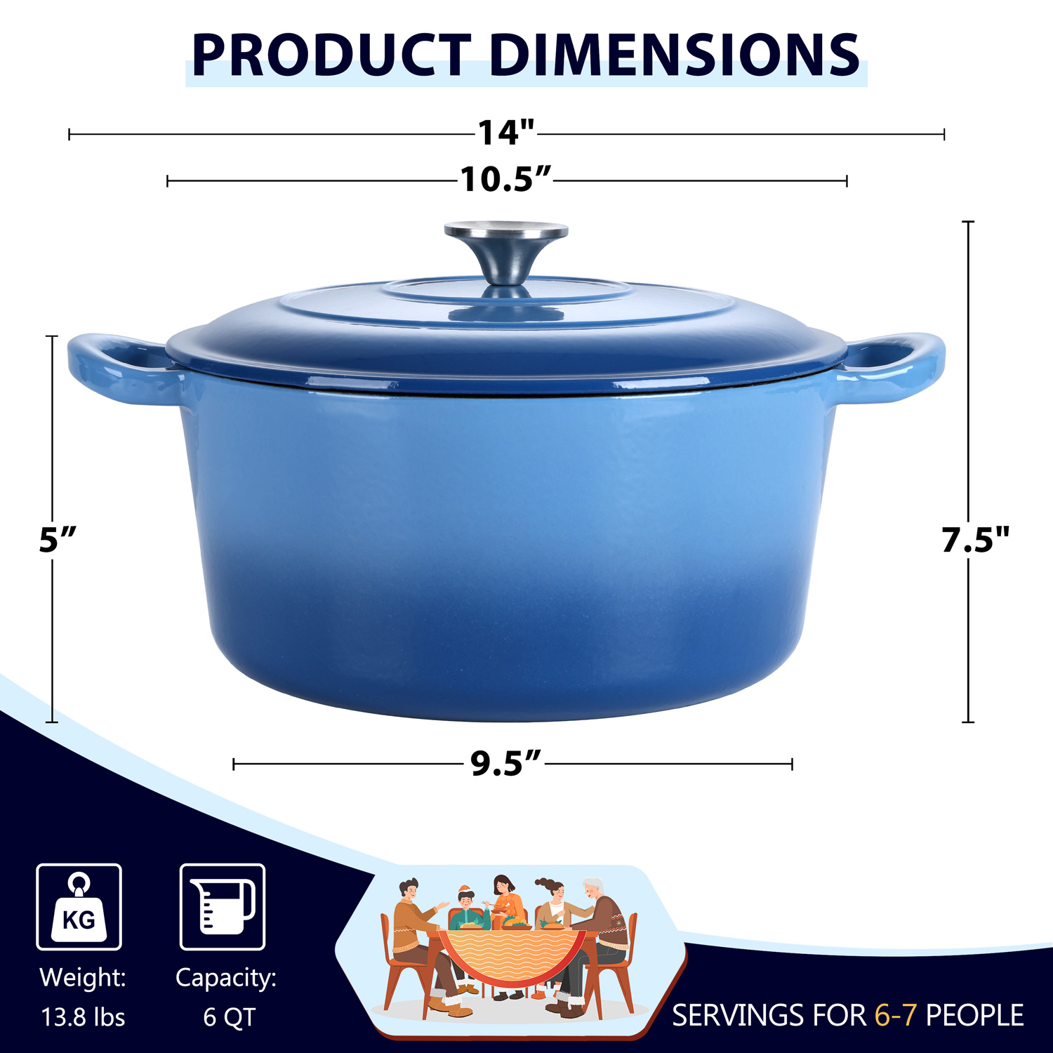 Coliware 6-Quart Enameled Cast Iron Dutch Oven, Blue photo 2