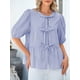 thumbnail image 5 of Blusa PRETTYGARDEN para mujer con lazo en la parte delantera, a rayas, azul, talla S, 5 of 8