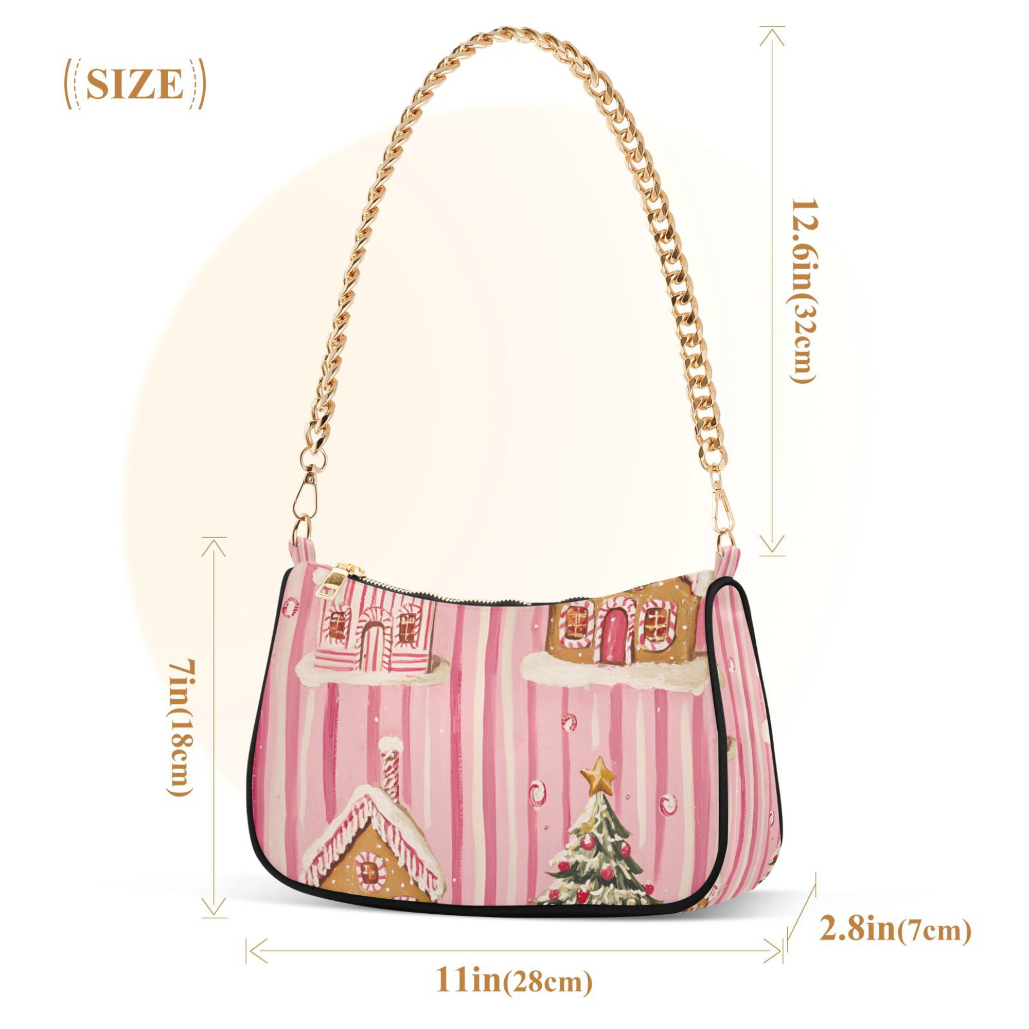 FORMRS Womens Shoulder Bag with Chain Strap Clutch Purse Cute Tote Handbag, Gingerbread Houses
