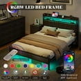 thumbnail image 2 of LUXOAK 43.3" H King Size Bed Frame with Linen Upholstery, Rgb Lighting and Charging Station, Rustic Grey, 2 of 6