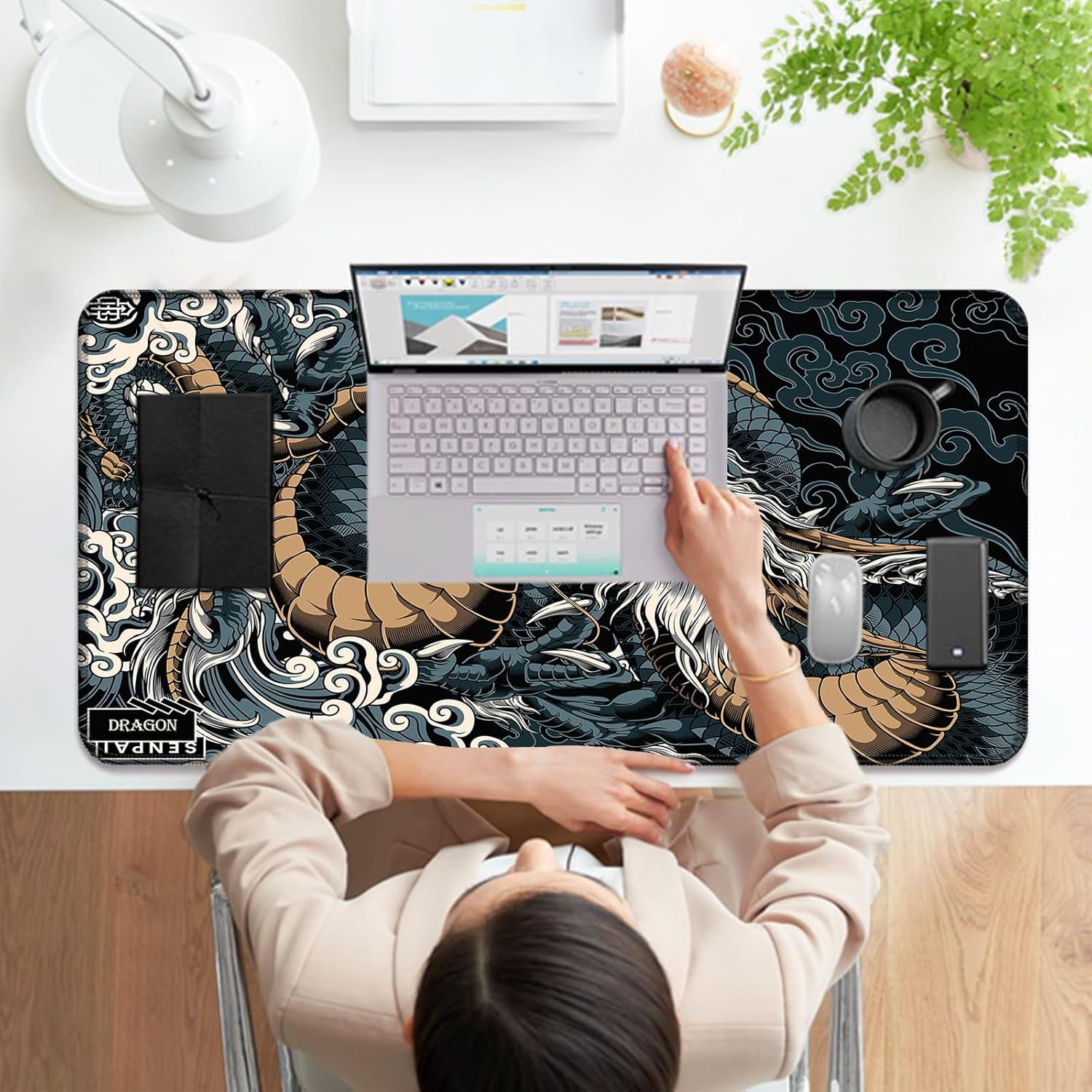 Dragon Mouse Pad, Gaming Office Home Mousepad, Computer Keyboard Laptop Desk Mat for Man, Large Extended Non-Slip Rubber Base, with Stitched Edges, 31.5x15.7x0.12 in, Dark Blue