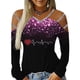 thumbnail image 3 of Gibobby Camisa De Invierno Top informal con estampado de de imitación para mujer, camiseta de manga larga con escote en V y hombros descubiertos, blusa（Rosa， L), 3 of 5