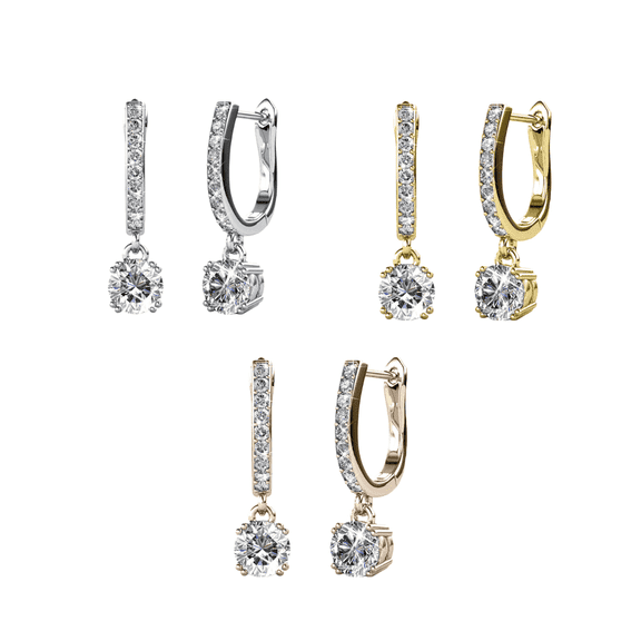 Cate & Chloe Pack of 3 - McKenzie 18k Gold Plated Drop Dangle Earrings with Swarovski Crystals
