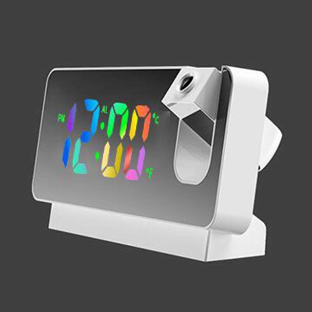 Digital Projection Alarm Clock Brightness Adjustable for Kids Elders Adults White