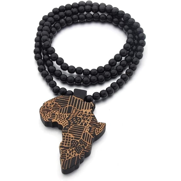Multicolor 8MM Wooden Bead Chain Necklace Male Cross African Hip-hop Africa Map Pendant Necklace for Men Women Natural Wood Jewelry