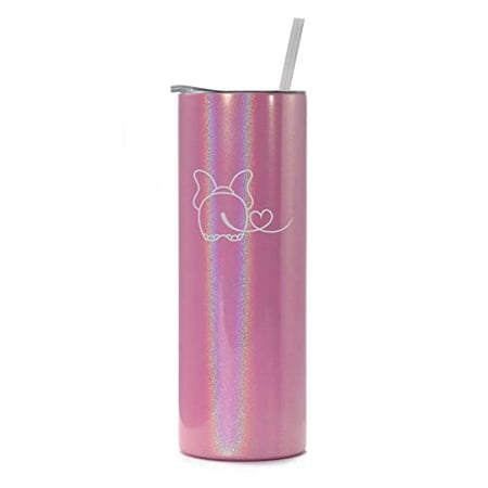 

20 oz Skinny Tall Tumbler Stainless Steel Vacuum Insulated Travel Mug Cup With Straw Elephant In Love (Pink Iridescent Glitter)