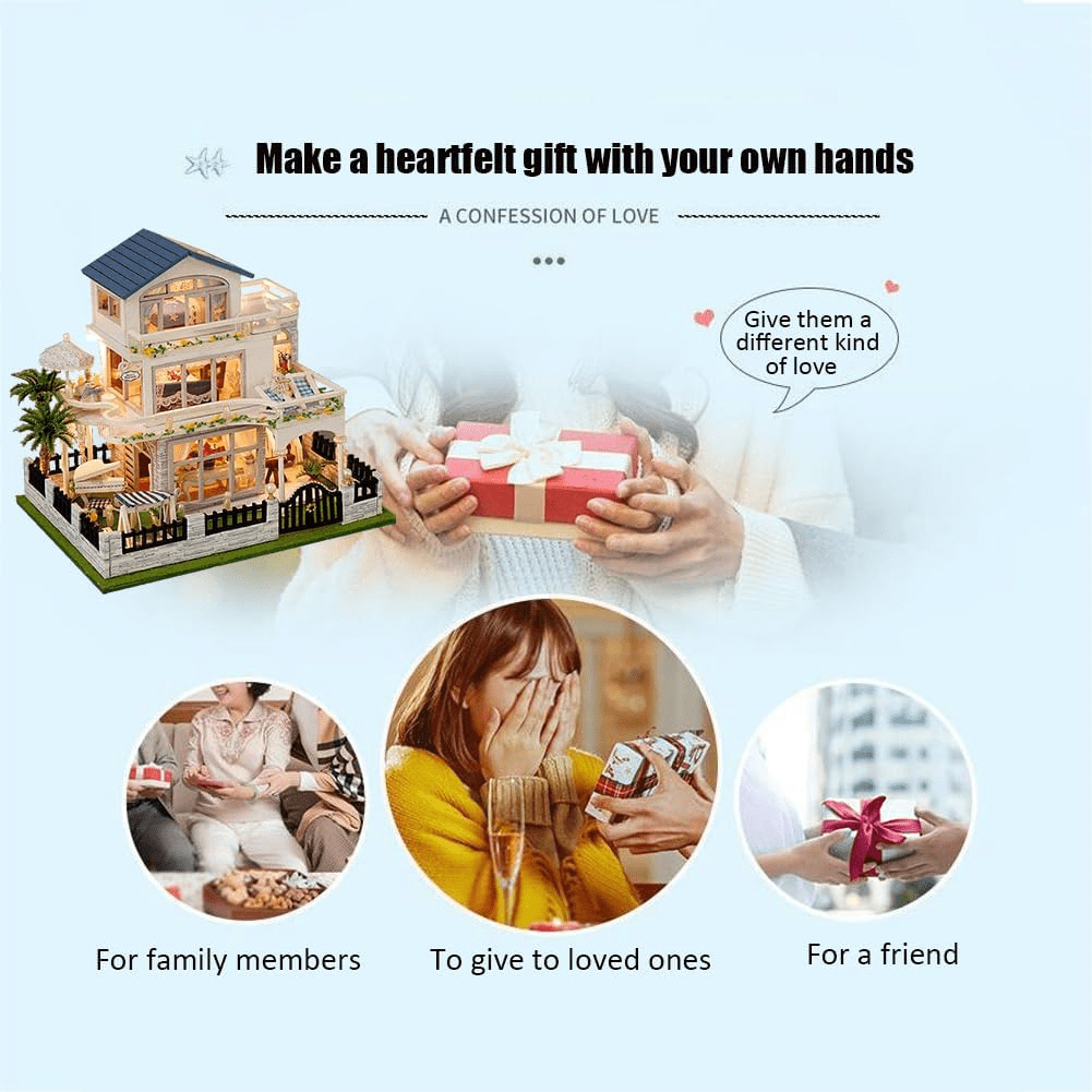 DIY Miniature House Kit, BUSATIA Mini House Kit for Beginners, Creative Doll House, Mayberry Street Miniatures, Model Building Craft Diorama Kit, Ideal Gifts for Birthday, Christmas(Blue Mansion)