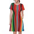 thumbnail image 1 of Balery Mexican Serape Blanket Stripes Vestidos sueltos de manga corta para mujer, vestidos de verano 2025, vestidos casuales de corte A con vuelo., 1 of 6