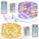 thumbnail image 2 of Guirnalda de luces navideñas con control de sonido y música, funciona con pilas o USB, 5 m, 500 LED/10 m, 100 LED, alambre plateado, con mando a distancia, 2 of 4