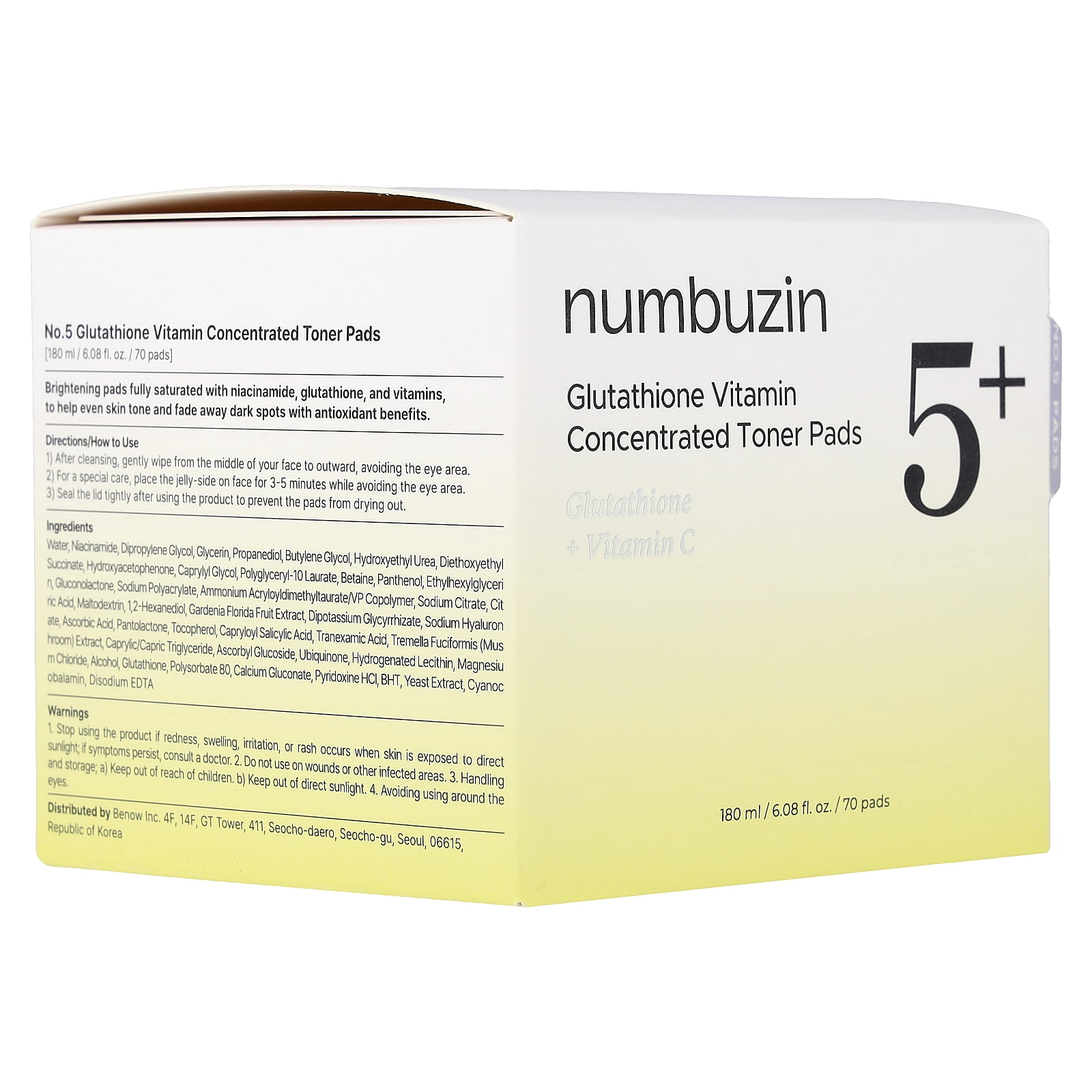 numbuzin no 5 glutathione vitamin concentrated pad 180ml 70pads Numbuzin No.5+ Vitamin-Niacinamide Concentrated Pad 180ml(70Pads)