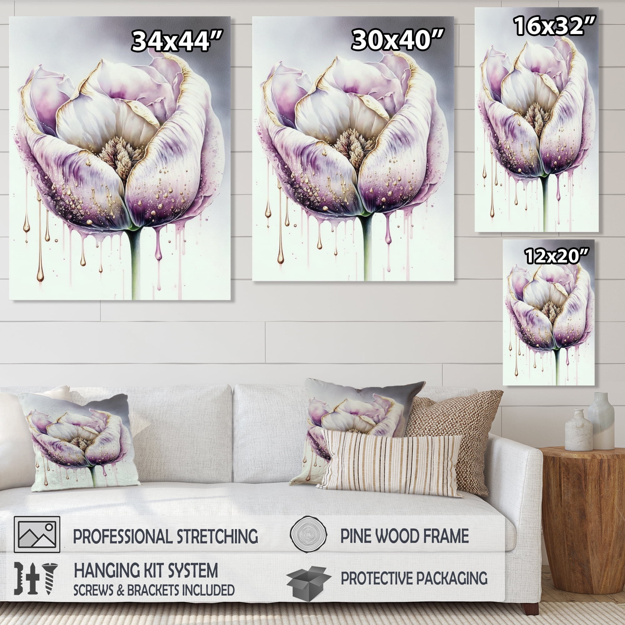 Designart Cream And Purple Tulip III Canvas Wall Art