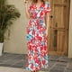 thumbnail image 4 of Vestido estampado de verano para mujer Vestido ajustado de manga corta con cuello en V Vestido de playa Vestido de sol Vestido midi fluido con volantes Fridja  qw7345, 4 of 8
