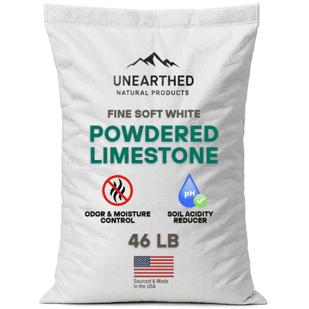 Unearthed Fine-Soft White Ground Limestone Powder, All Natural Lime for Lawns and Chicken Coop, Calcium Carbonate Rock Dust Fine Powder for Industry and Agriculture - 46lb