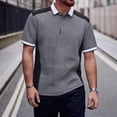 thumbnail image 2 of LWavelet Men's Short Sleeve Polo Shirt, Jacquard Textured Contrast Panel Collared Top for Casual & Streetwear Gray L, 2 of 5