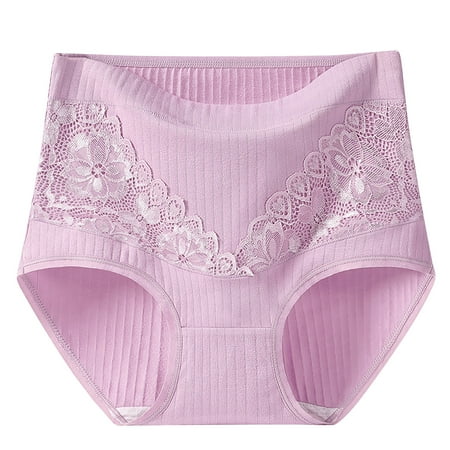 Jalioing Plus Size Underwear for Women Lace High Waist Panty Cotton Solid Color Comfy Briefs XL-6XL (4X-Large  Hot Pink)