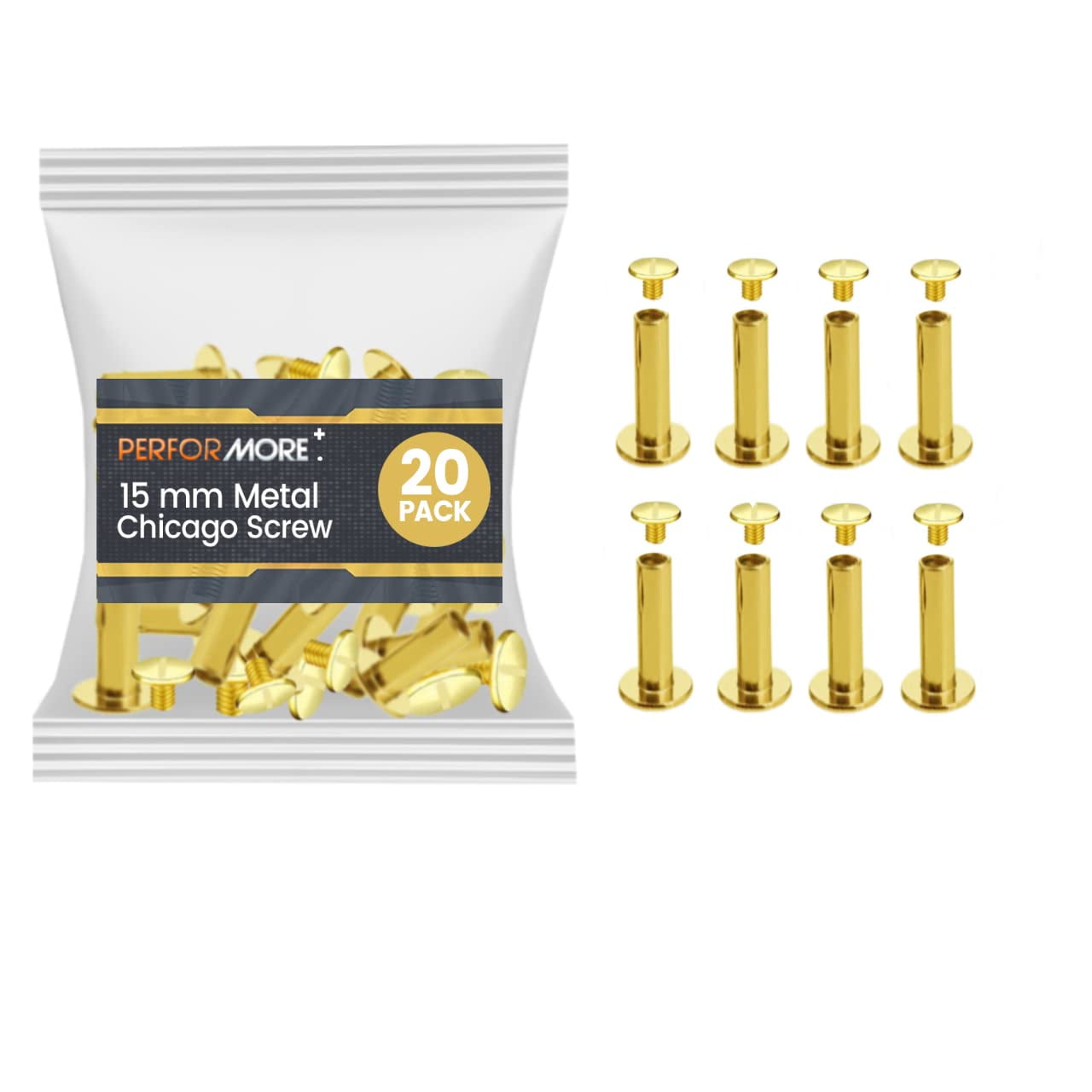 20 Pack of Chicago Screw Post Binding Screws, 15mm Brass Plated Metal
