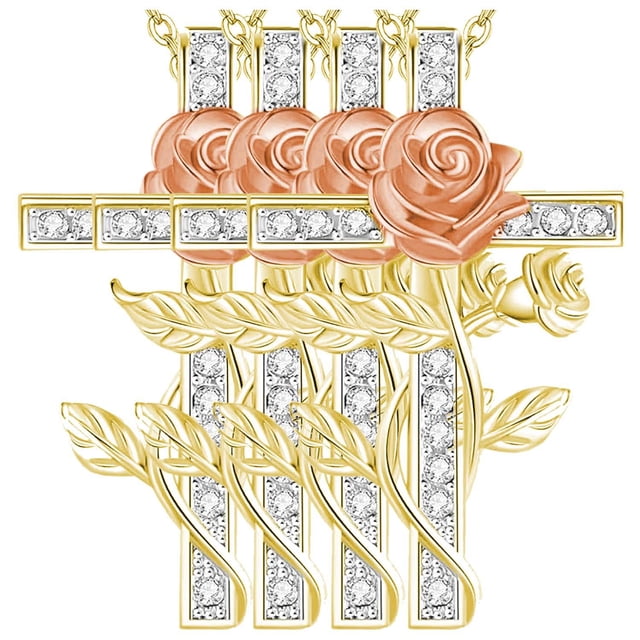Collar de cruz High Monaco RoseGrace01 4Pzas Oro Dije 2x3cm metal