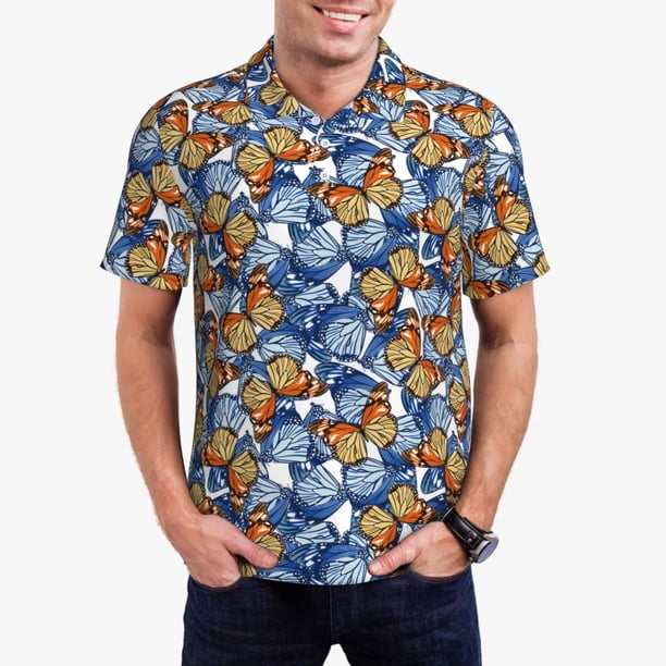 Fotbe Colorful Butterfly1 Camiseta Polo de Golf para Hombre con Estampado – Camisa Deportiva Transpirable con Cuello Abotonado-Medium
