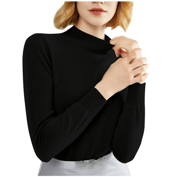 Scyoekwg Womens Long Sleeve Tops Crew Neck Bottoming Shirt Lightweight Loose Fall Tops Dressy Casual Blouses Trendy Solid Color Pullover (Black,M)