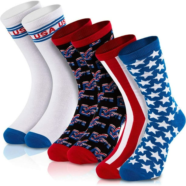 Zodaca 3 Pair Men's Novelty Crew Socks, Team USA for 4th of July