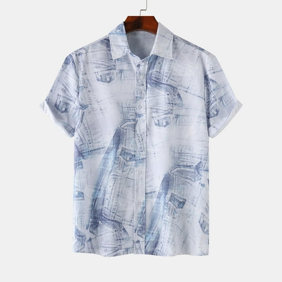 lcziwo Mens Aloha Shirts Short Sleeve,2024 Hawaiian Shirts for Men Floral Print Button Up Tropical Summer Beach Shirt Clearance Sale,Blue M