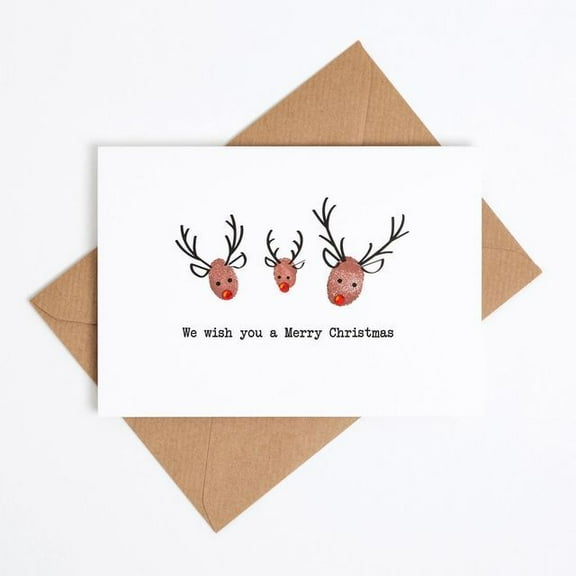 Christmas Greeting Card - Cute Reindeer Design with "We Wish You a Merry Christmas" Message - Blank Inside, Envelope Included - Perfect Holiday Card for Friends and Family