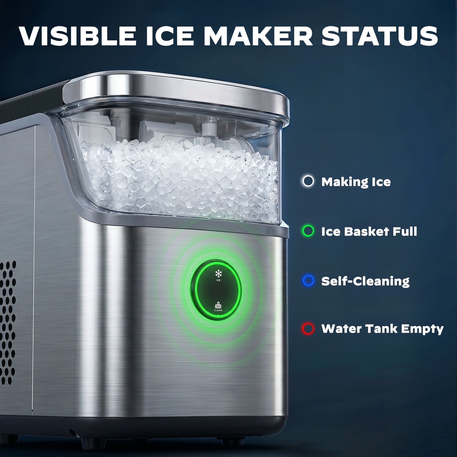 Philergo 35lbs/24H Nugget Ice Maker Countertop with Detachable Ice Basket, Portable Ice Machine,Chewable Ice, Self-Cleaning, Silver