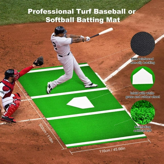 Kagrote Batting Mat, 10X3.8 Ft Anti-Slip Baseball Turf with Home Plate for Softball and Baseball Training, Green