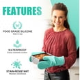 thumbnail image 3 of HEETLY 12.5-Inch Extra Long Waterproof Silicone Oven Mitts, 1-Pair Set, Heat Resistant with Cotton Lining, Green, 3 of 7