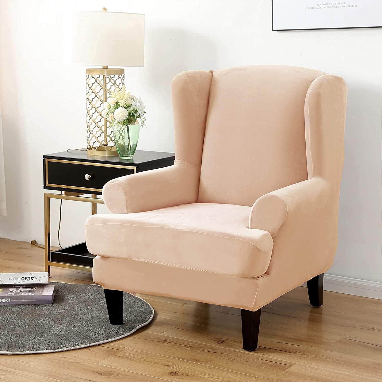 SHANNA Wingback Chair Slipcover Sofa Furniture Protector 2-Piece Armchair Covers with Seperate Seat Cushion Cover