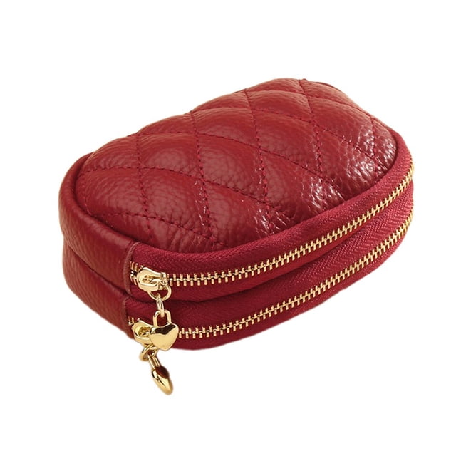 HLONK Coin Purse Dual Zippered Compartments Small Purse Versatile Change Purse with Textured Leather Design