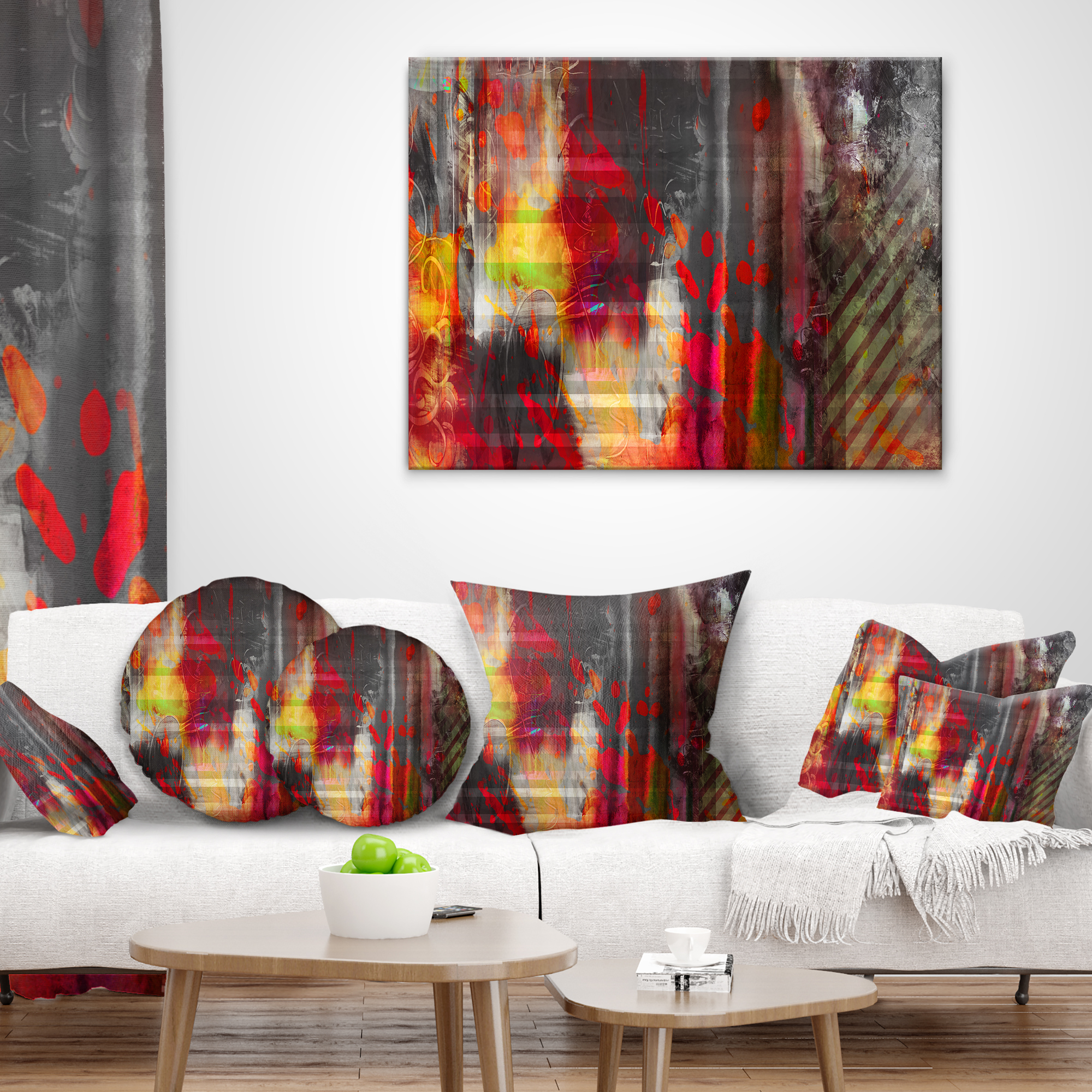 Designart Red Decorative Design - Abstract Throw Pillow - 16x16