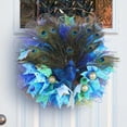 thumbnail image 1 of Guirnaldas de flores de pavo real, anillo para decoración del hogar, colgante de puerta, diseño para colgar en la pared, anillo de flores con plumas de pavo real, colgante de pavo real, 1 of 7