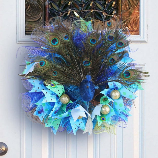 Guirnaldas de flores de pavo real, anillo para decoración del hogar, colgante de puerta, diseño para colgar en la pared, anillo de flores con plumas de pavo real, colgante de pavo real